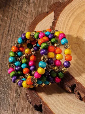 Flower Shaped Beads Multicolor Beaded Bracelet Women Bracelet Stackable Bracelet