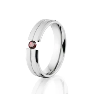 Garnet Tension Set Ring, Garnet Ring, 5mm Titanium Ring