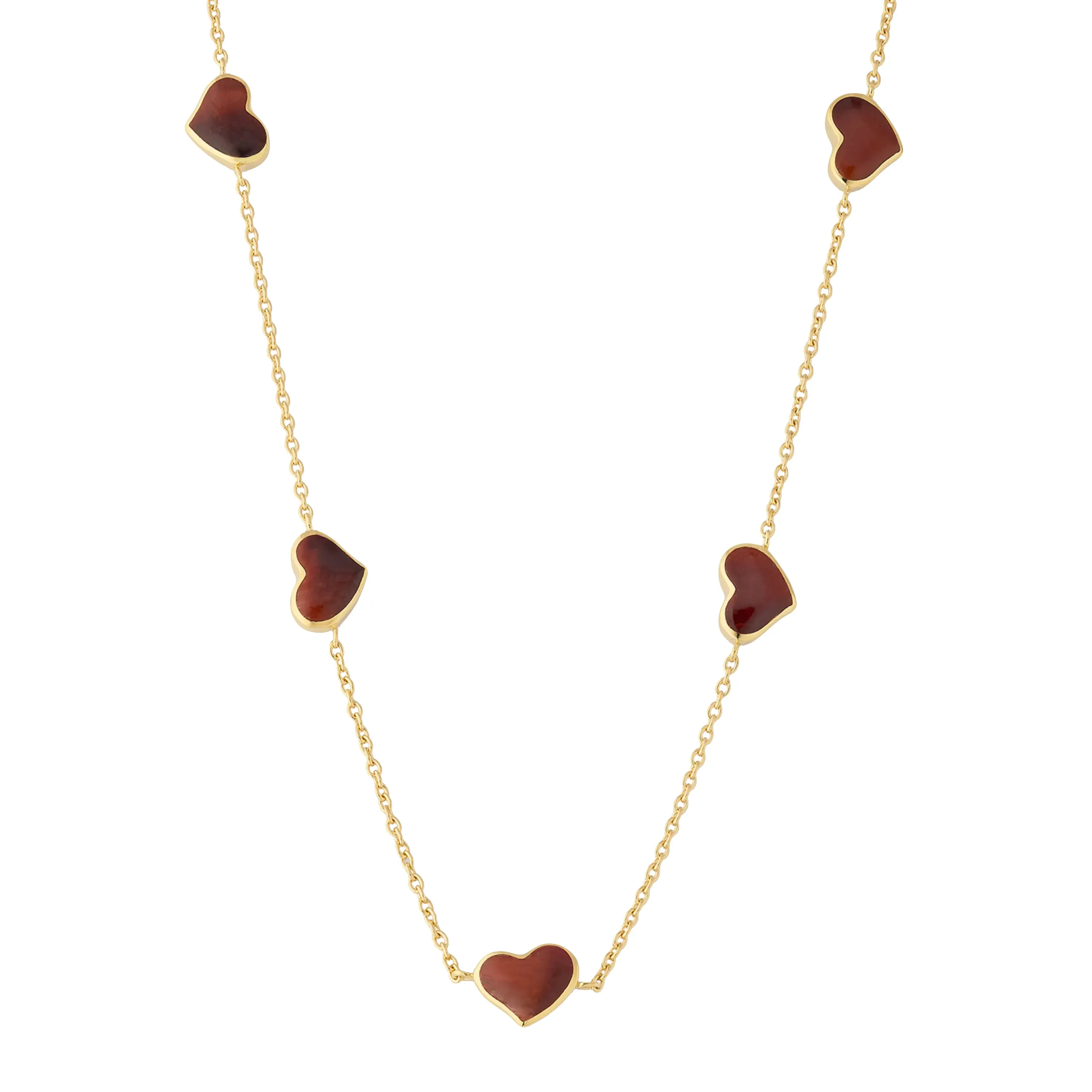 Gemstone 5 Station Heart Necklace in Sterling Silver with 18k Vermeil