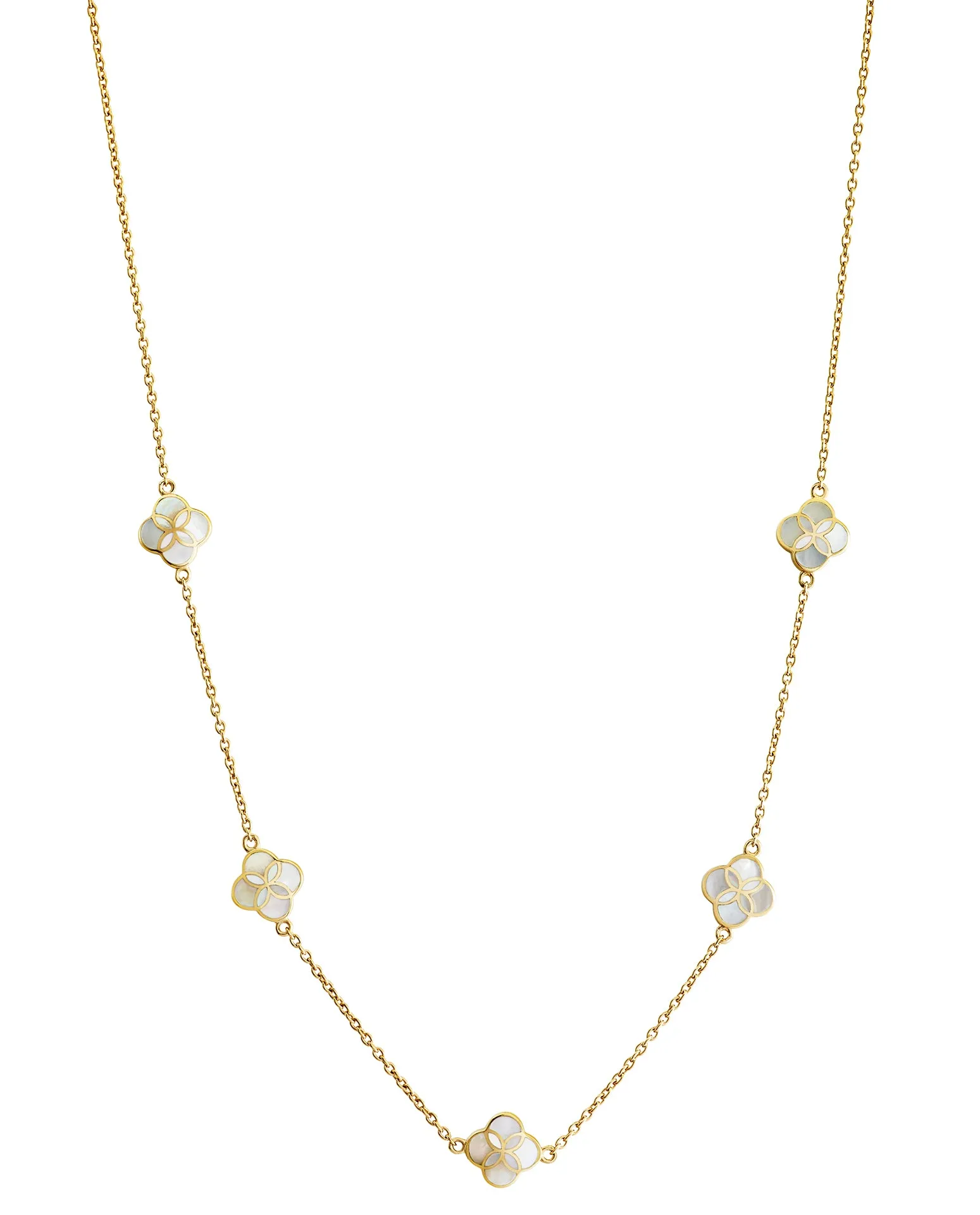 Gemstone Petal 5 Station Necklace in Sterling Silver with 18k Vermeil