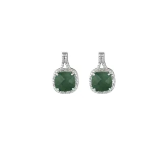 Genuine Emerald and Diamond Accent Silver Earrings