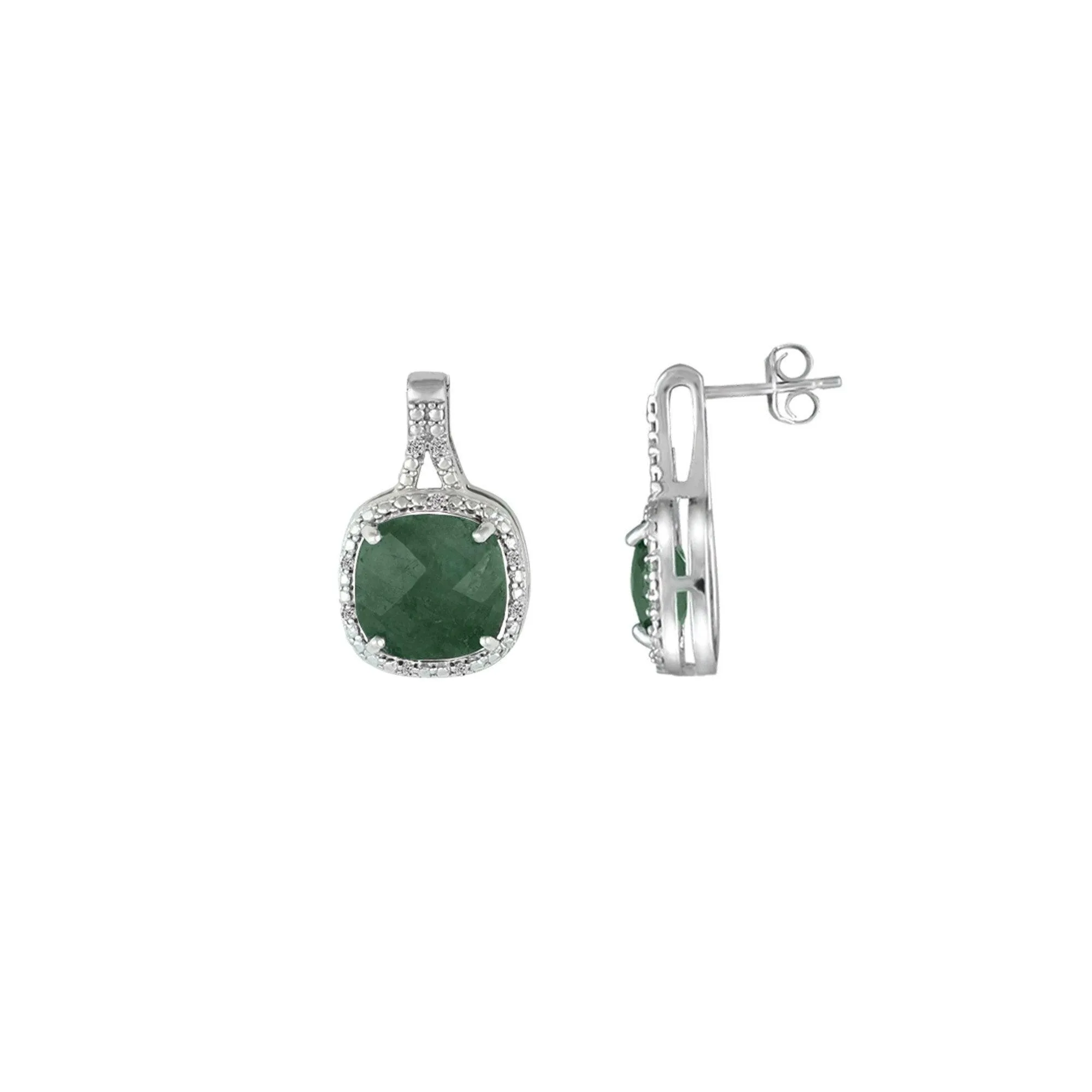 Genuine Emerald and Diamond Accent Silver Earrings