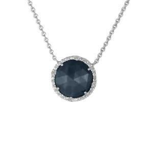 Genuine Sapphire and Diamond Accent Fashion Necklace in Silver