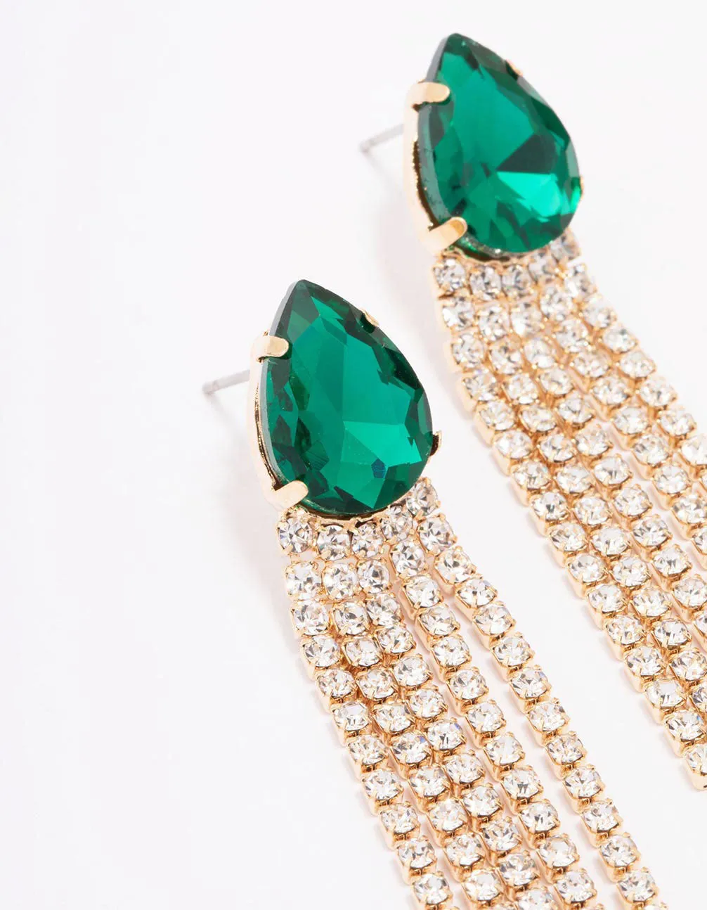 Gold Emerald Cup Chain Drop Earrings