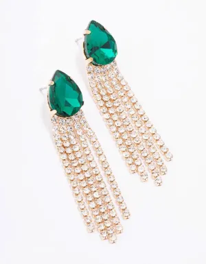 Gold Emerald Cup Chain Drop Earrings