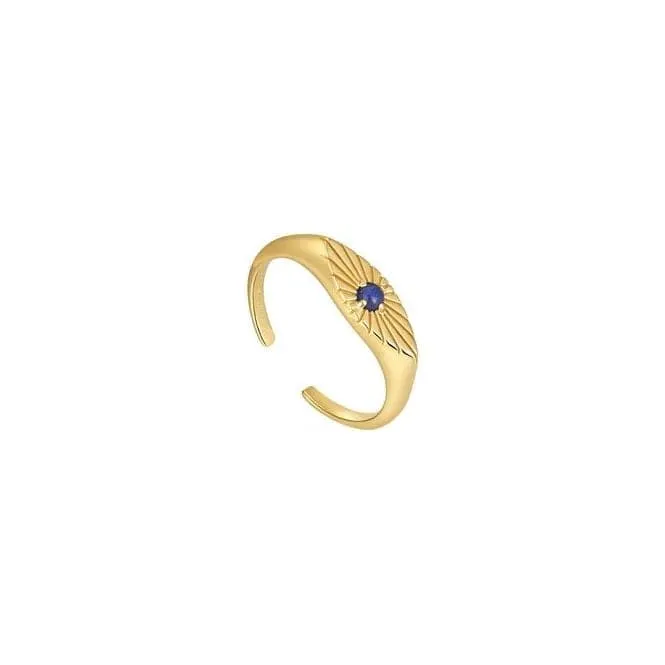 Gold Lapis Evil Eye Adjustable Ring R039-02G-L