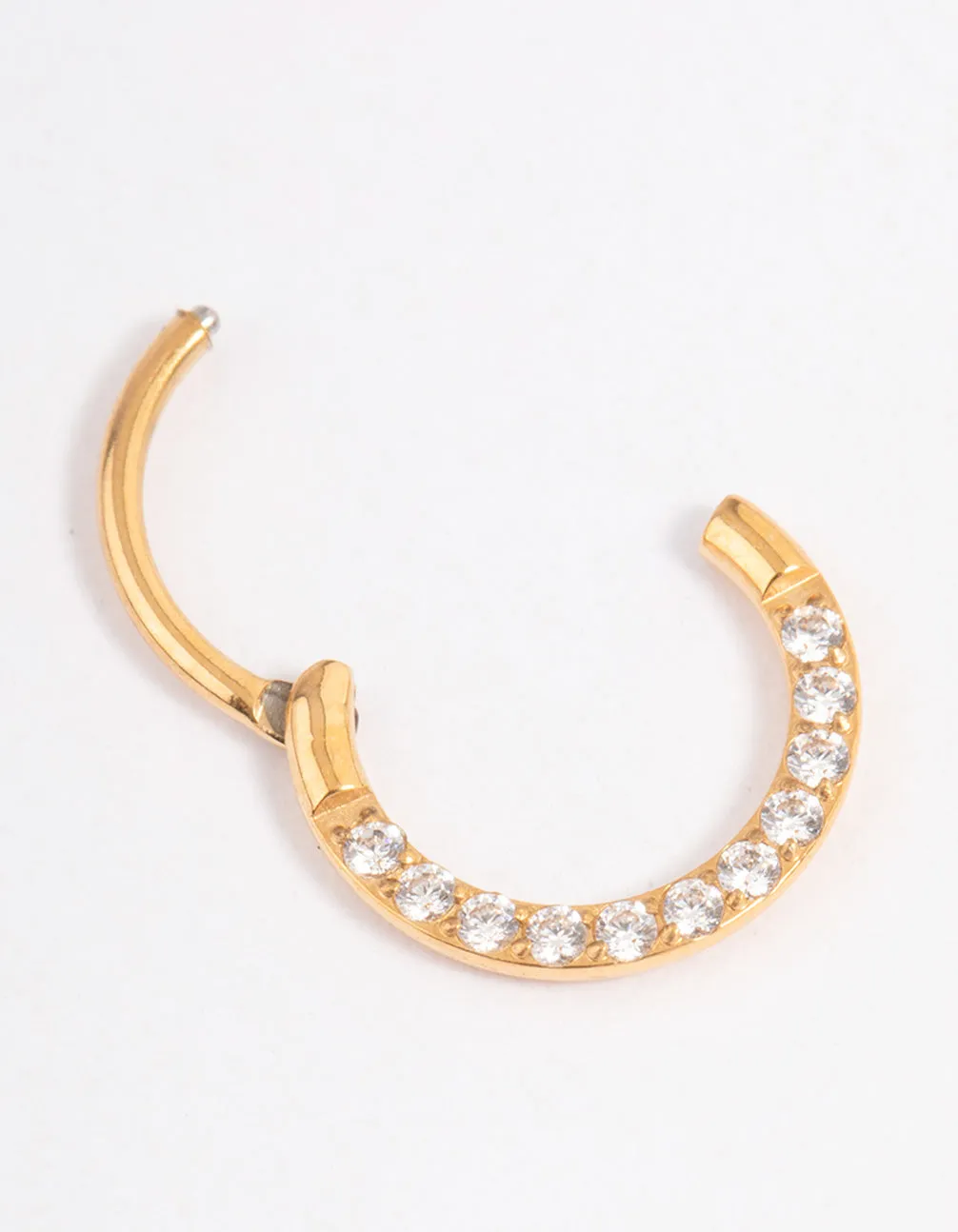 Gold Plated Titanium Cubic Zirconia Clicker Earring 7mm