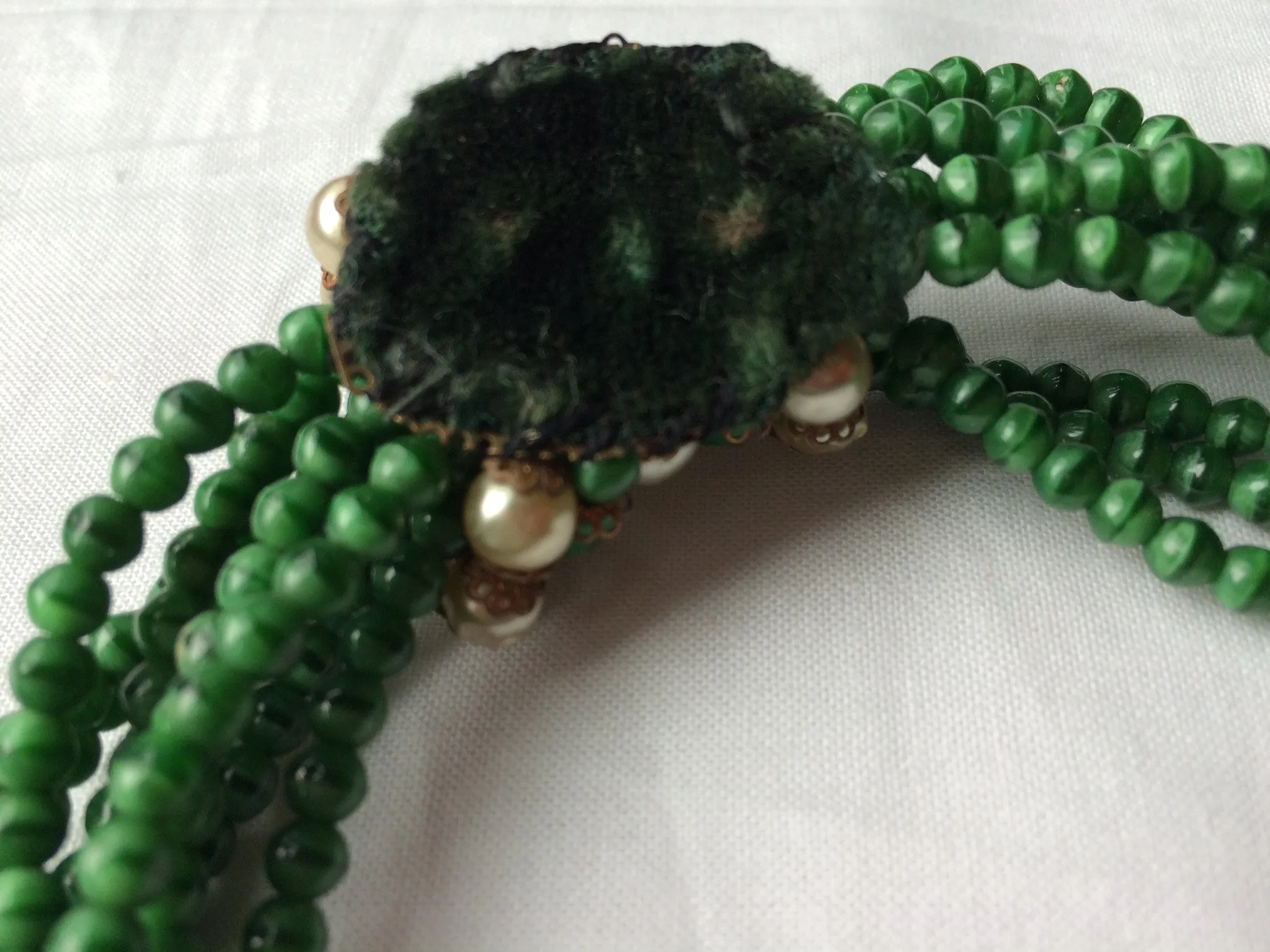 Green Glass Baroque Pearls Choker Necklace Vintage Jewelry