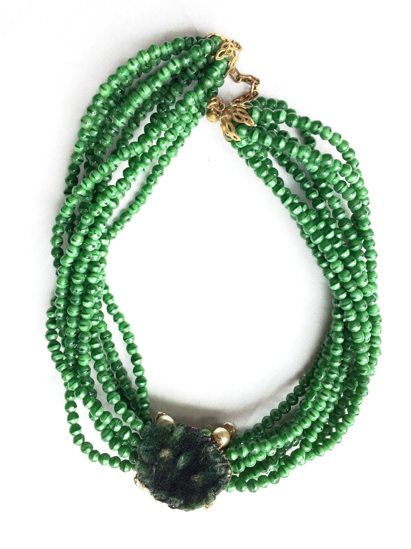 Green Glass Baroque Pearls Choker Necklace Vintage Jewelry