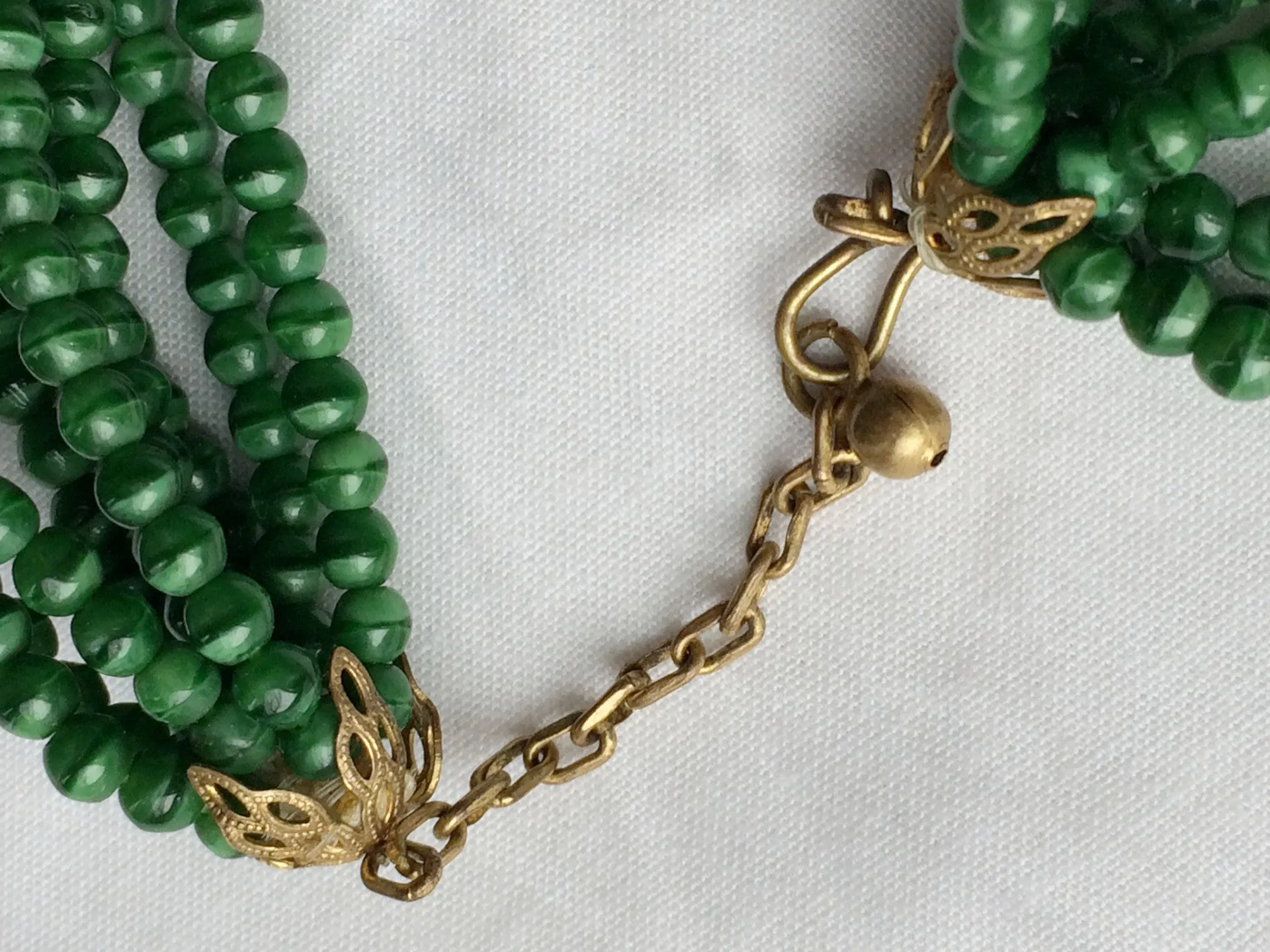 Green Glass Baroque Pearls Choker Necklace Vintage Jewelry