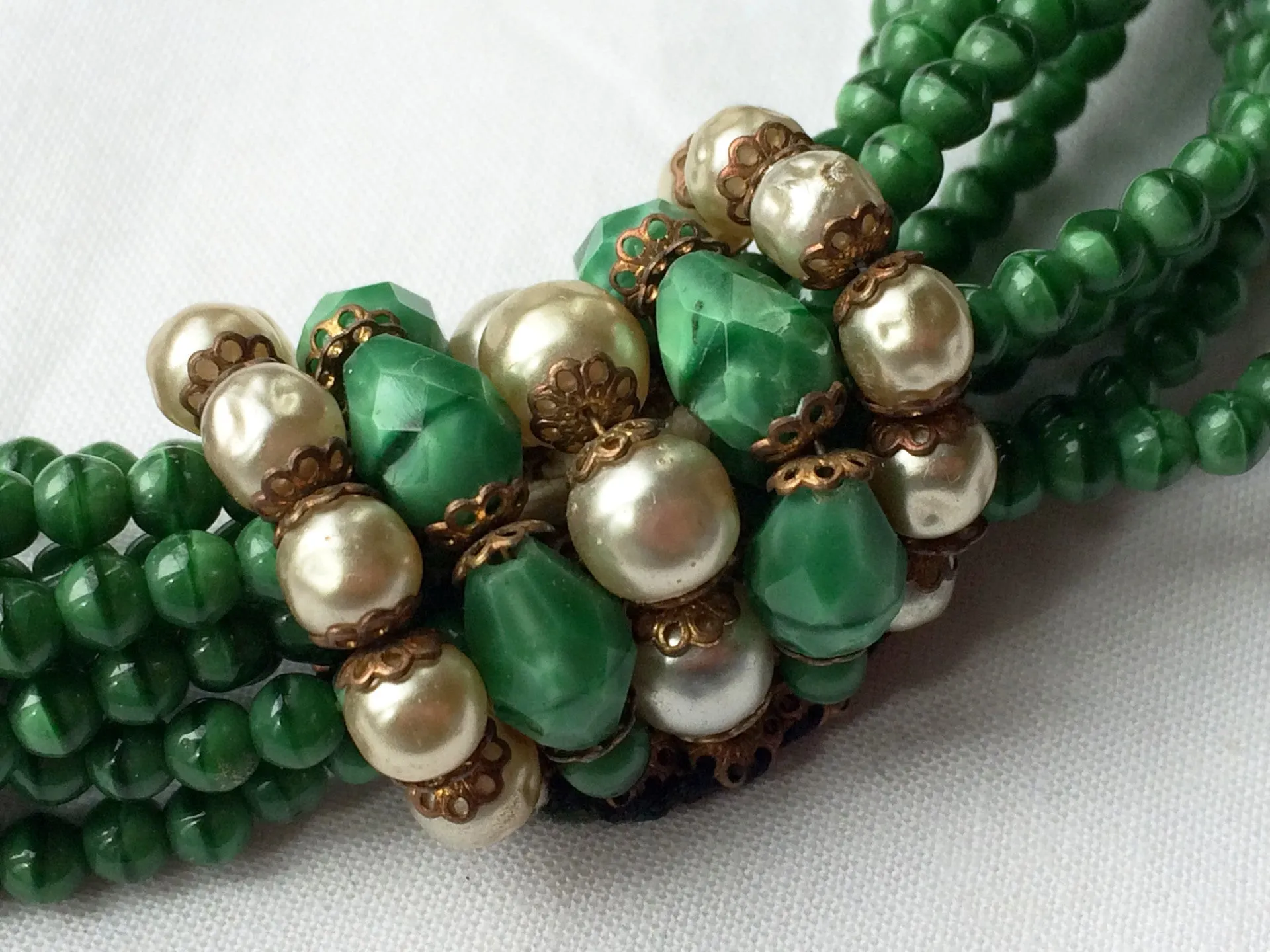 Green Glass Baroque Pearls Choker Necklace Vintage Jewelry