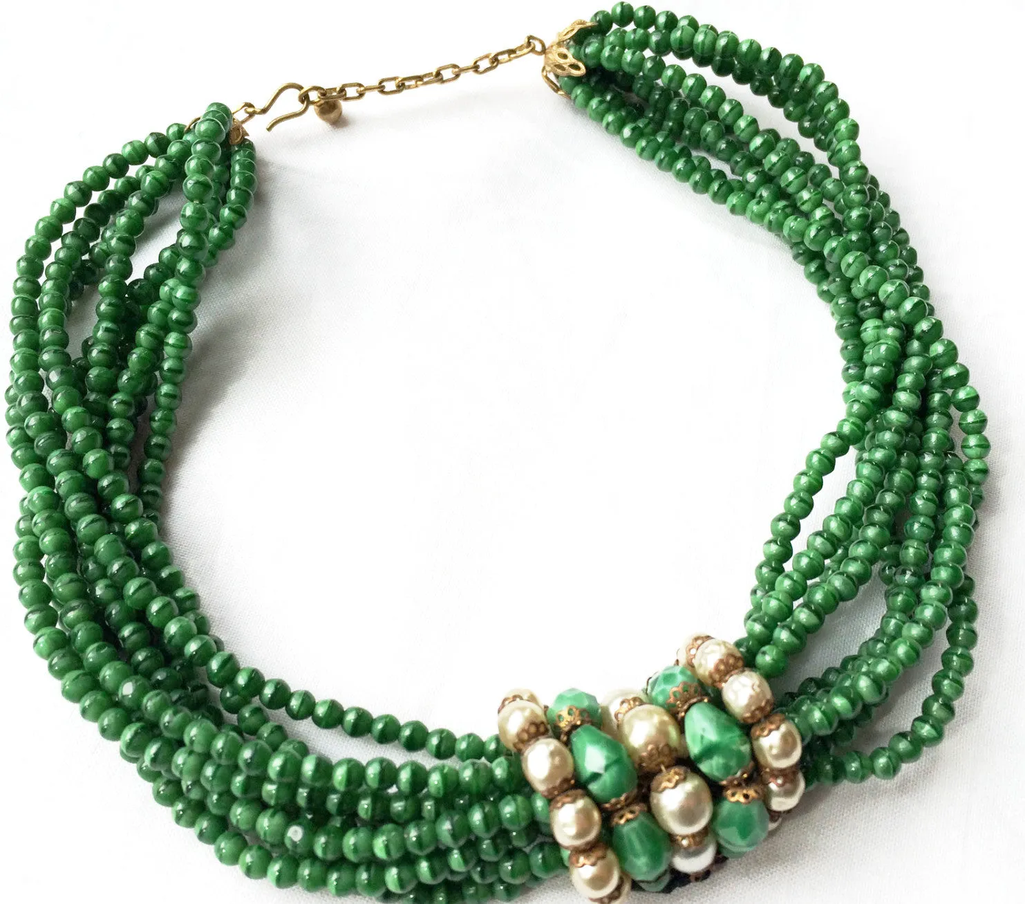 Green Glass Baroque Pearls Choker Necklace Vintage Jewelry