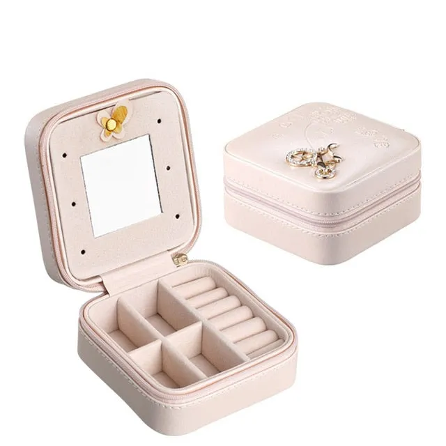 Guanya Newest Mini Stud Earrings Rings Jewelry Box Useful Makeup Organizer With Zipper Travel Portable Display Case Women's Gift