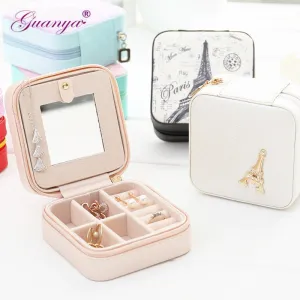 Guanya Newest Mini Stud Earrings Rings Jewelry Box Useful Makeup Organizer With Zipper Travel Portable Display Case Women's Gift