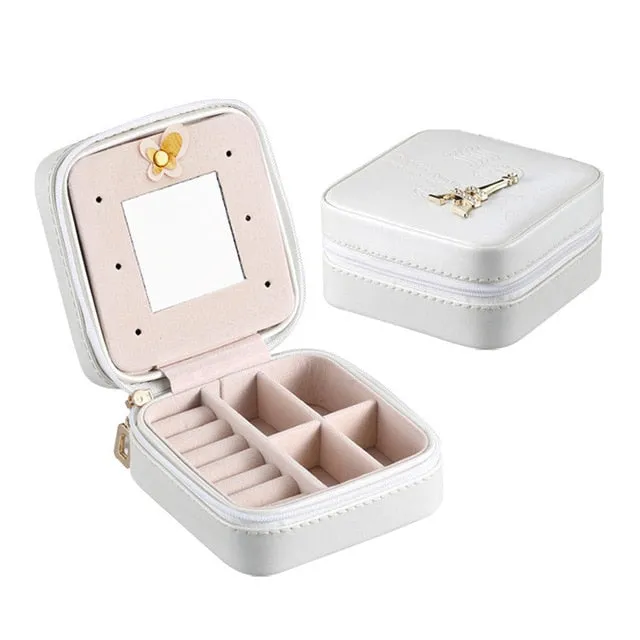 Guanya Newest Mini Stud Earrings Rings Jewelry Box Useful Makeup Organizer With Zipper Travel Portable Display Case Women's Gift