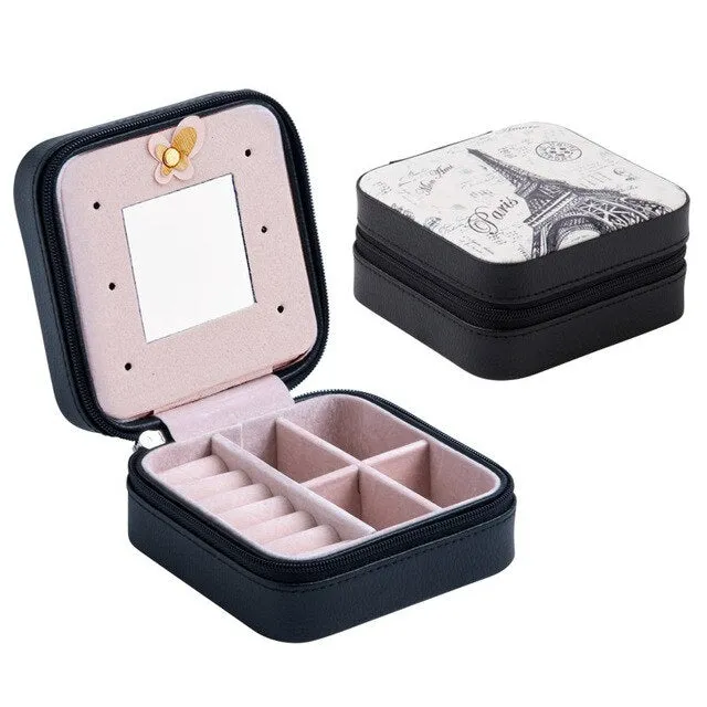 Guanya Newest Mini Stud Earrings Rings Jewelry Box Useful Makeup Organizer With Zipper Travel Portable Display Case Women's Gift