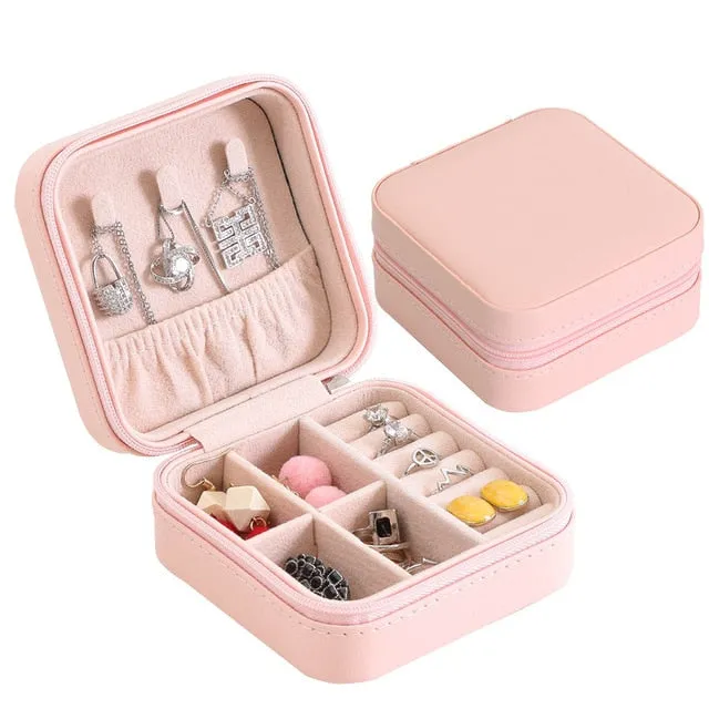 Guanya Newest Mini Stud Earrings Rings Jewelry Box Useful Makeup Organizer With Zipper Travel Portable Display Case Women's Gift