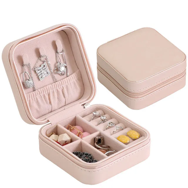 Guanya Newest Mini Stud Earrings Rings Jewelry Box Useful Makeup Organizer With Zipper Travel Portable Display Case Women's Gift