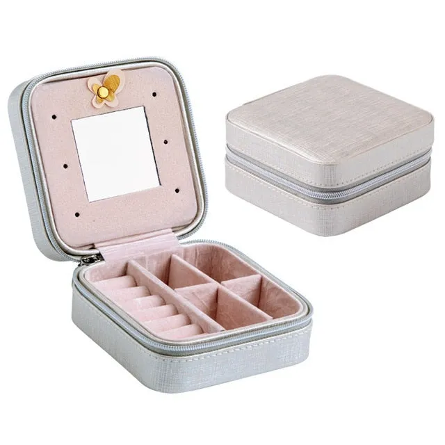 Guanya Newest Mini Stud Earrings Rings Jewelry Box Useful Makeup Organizer With Zipper Travel Portable Display Case Women's Gift