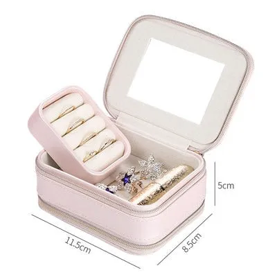 Guanya Newest Mini Stud Earrings Rings Jewelry Box Useful Makeup Organizer With Zipper Travel Portable Display Case Women's Gift