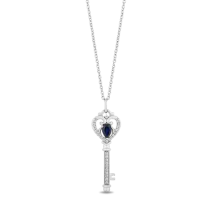 Hallmark Fine Jewelry Key Pendant in Sterling Silver with 1/4 Cttw of Diamonds and Created Blue Sapphire