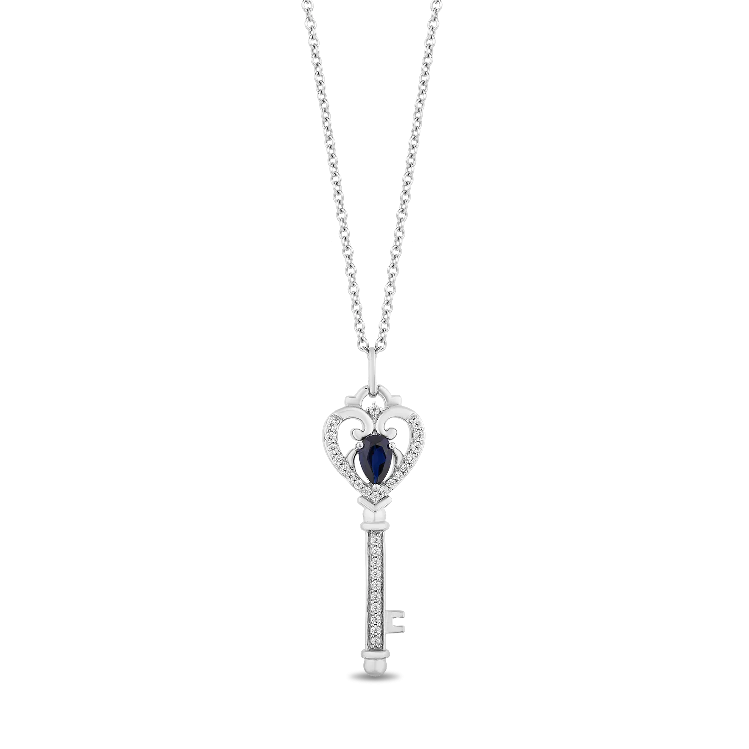 Hallmark Fine Jewelry Key Pendant in Sterling Silver with 1/4 Cttw of Diamonds and Created Blue Sapphire