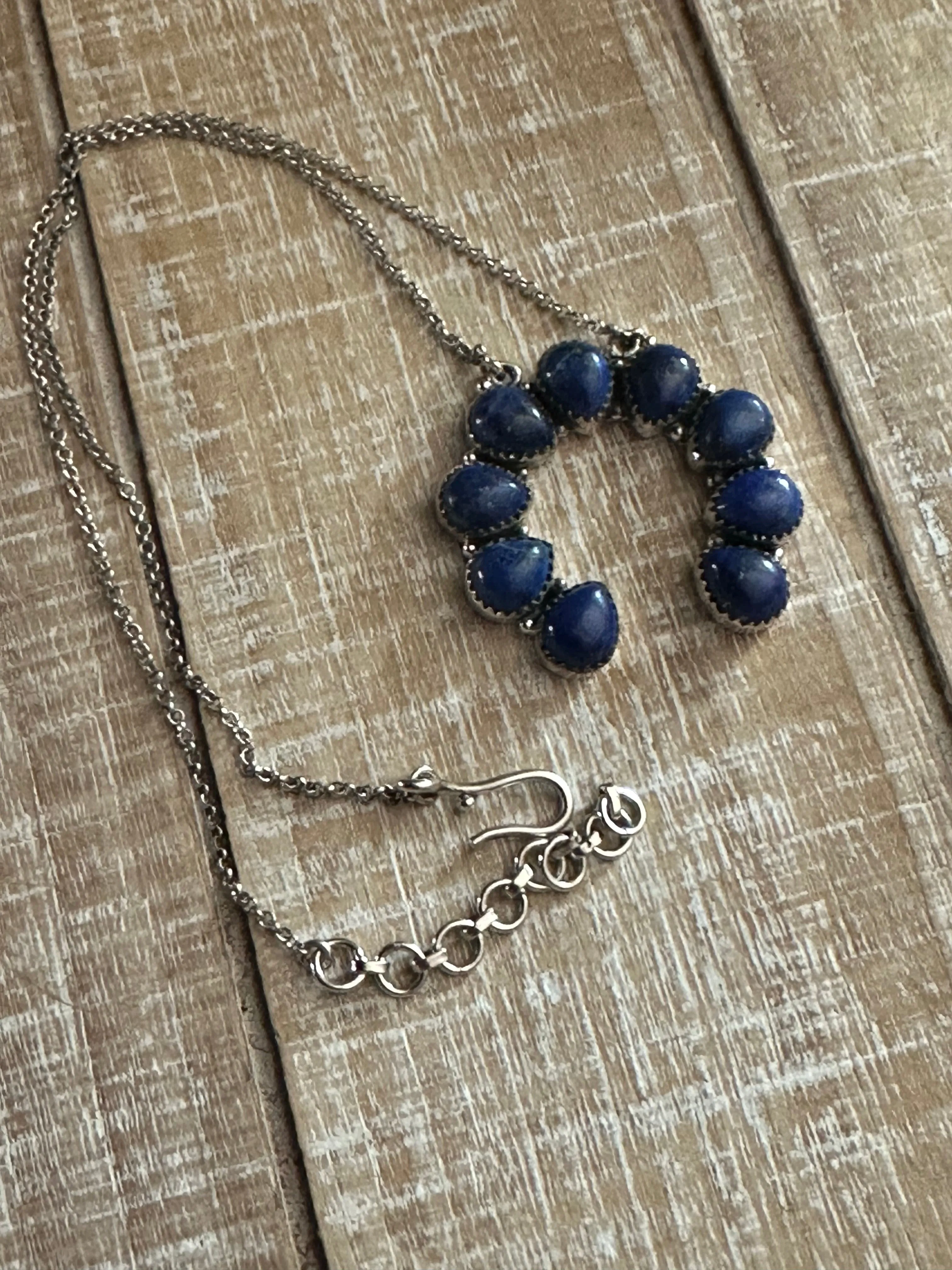 Handmade Sterling Silver & Lapis Naja Necklace Signed Nizhoni