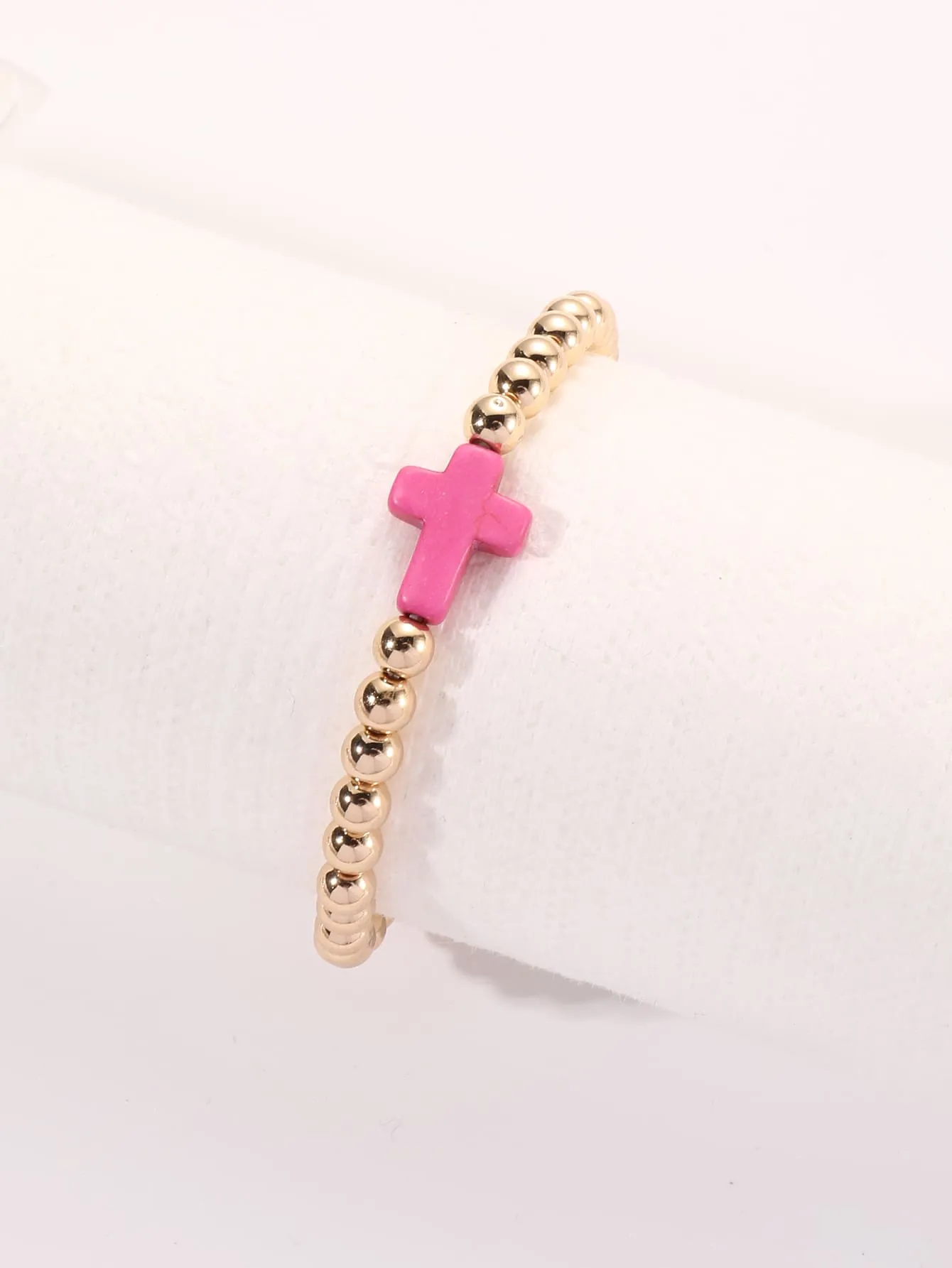 Hot Pink Cross Decor Beaded Bracelet Women Bracelet Stackable Bracelet Crafted