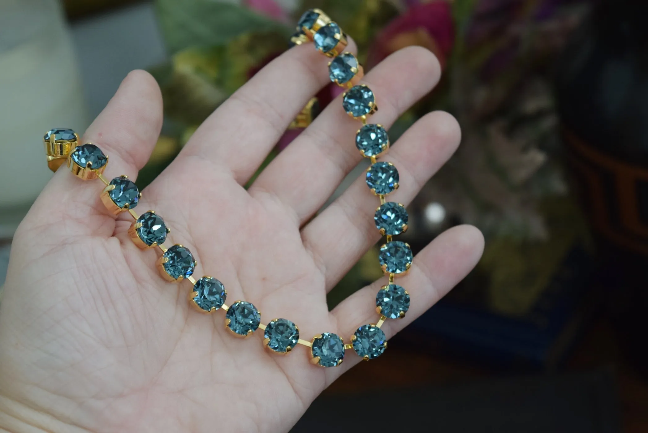 Indian Sapphire Aurora Crystal Collet Necklace - Small Round - ON SALE