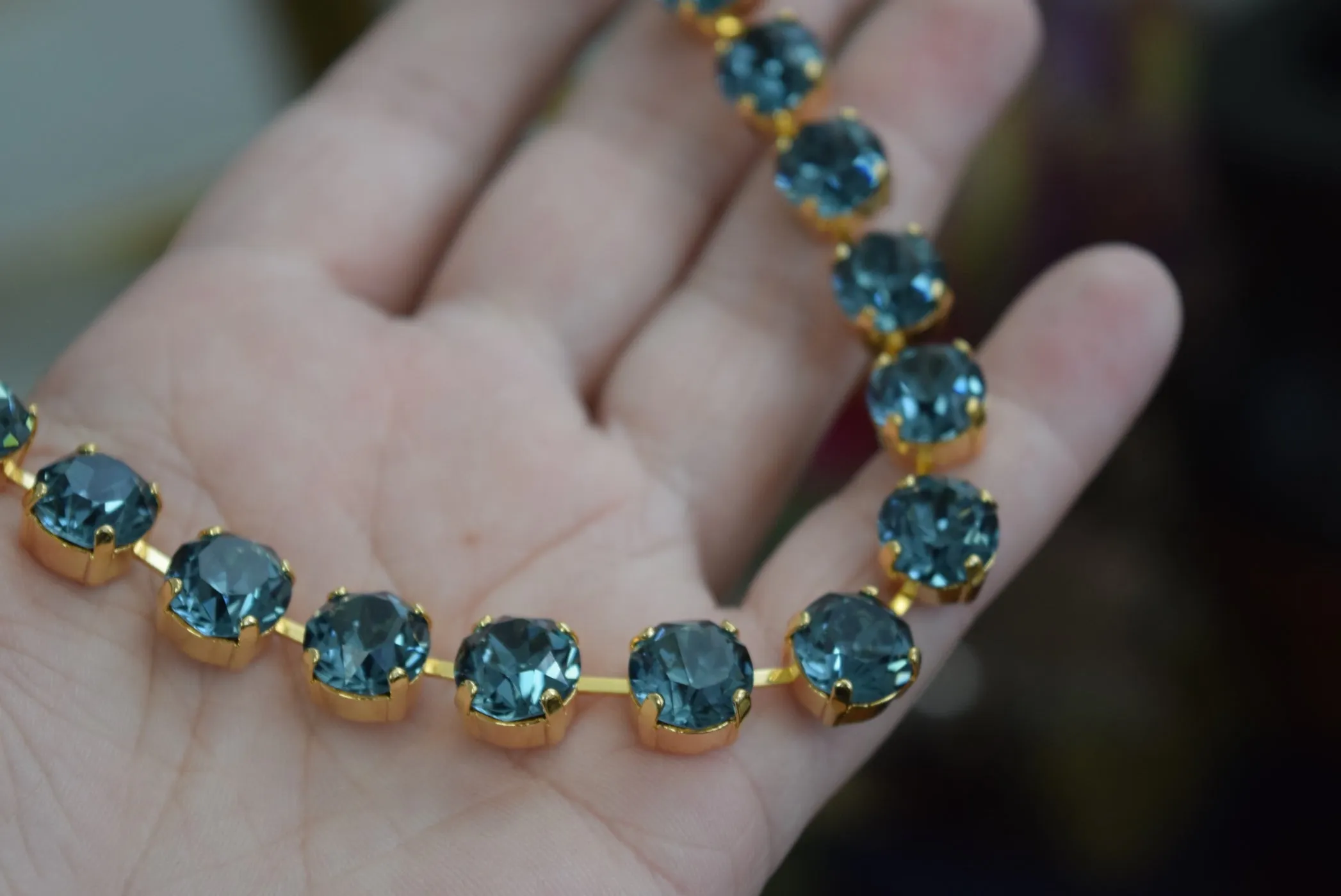 Indian Sapphire Aurora Crystal Collet Necklace - Small Round - ON SALE