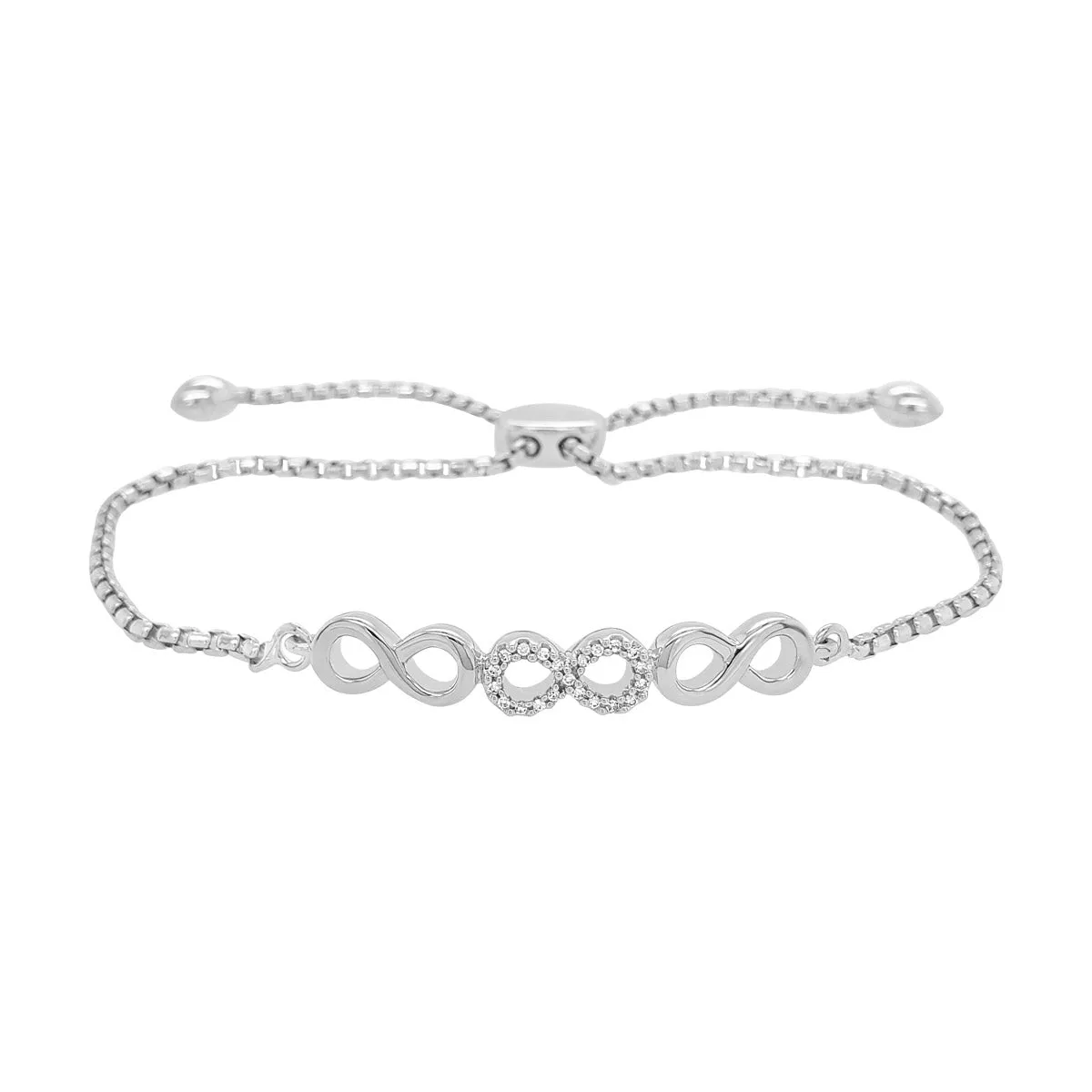 Infinity Bolo Bracelet with Diamonds in Sterling Silver