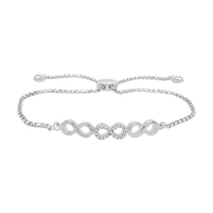 Infinity Bolo Bracelet with Diamonds in Sterling Silver