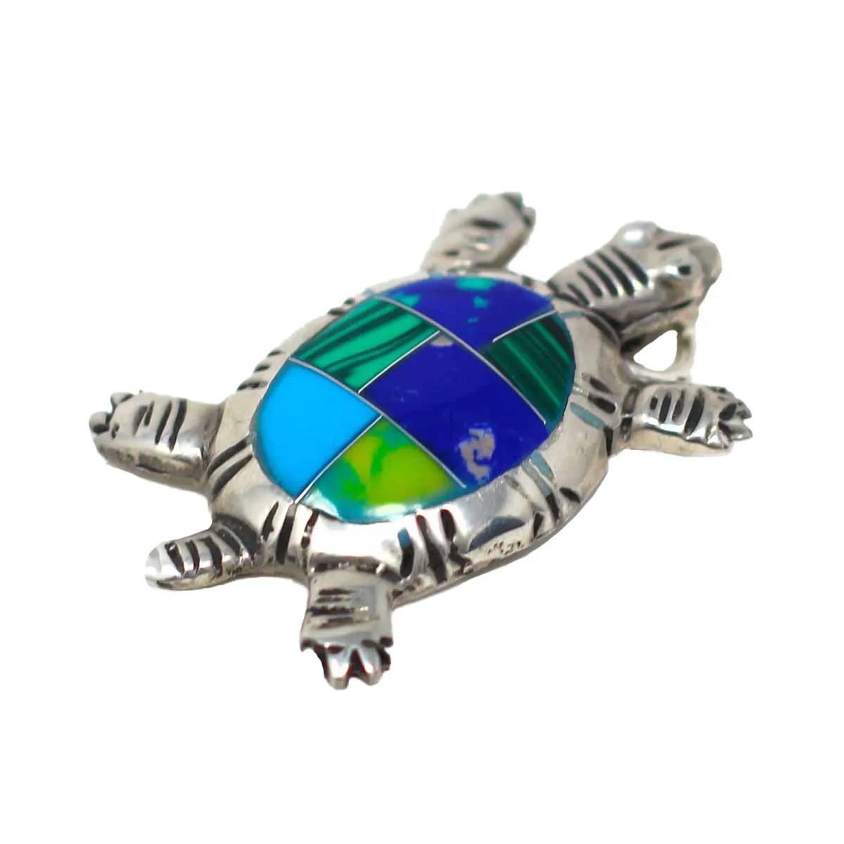 Inlaid Stone Turtle Alpaca Silver Pendant Artisana