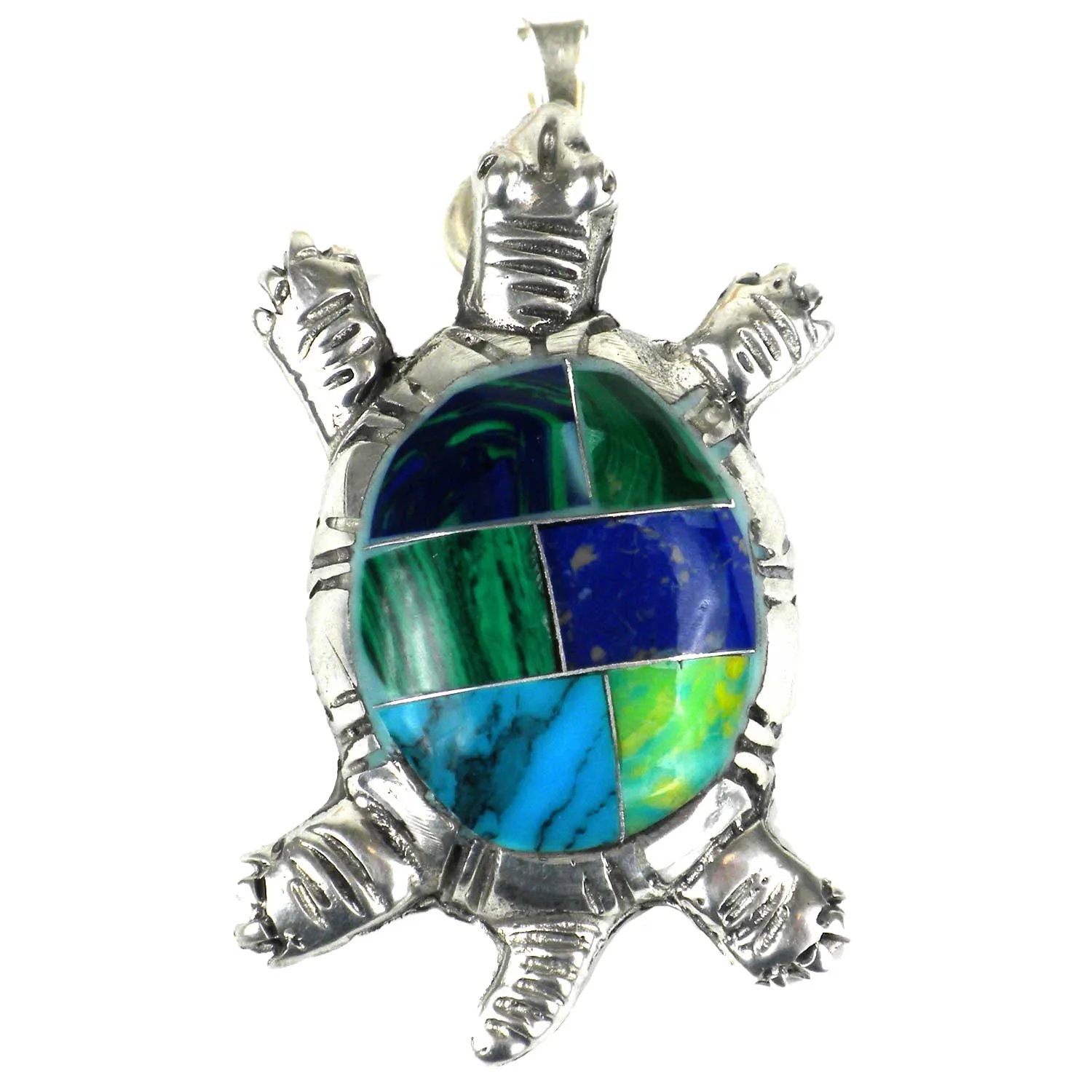 Inlaid Stone Turtle Alpaca Silver Pendant Artisana