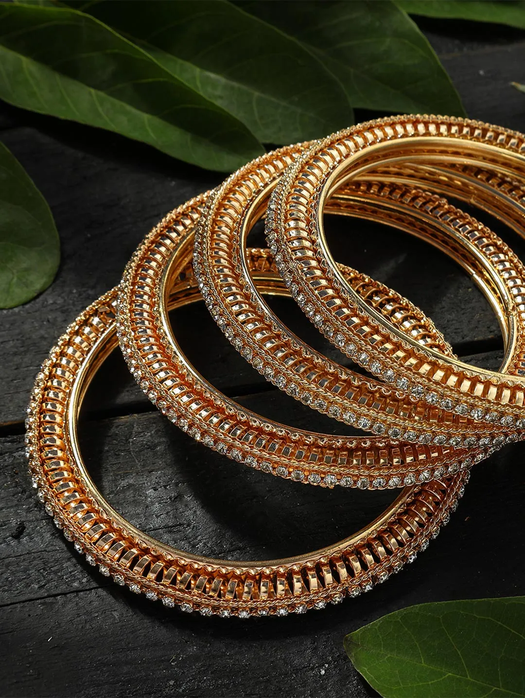 Johar Kamal Trendy American Diamond Golden colour Bangles Jkbangles_005