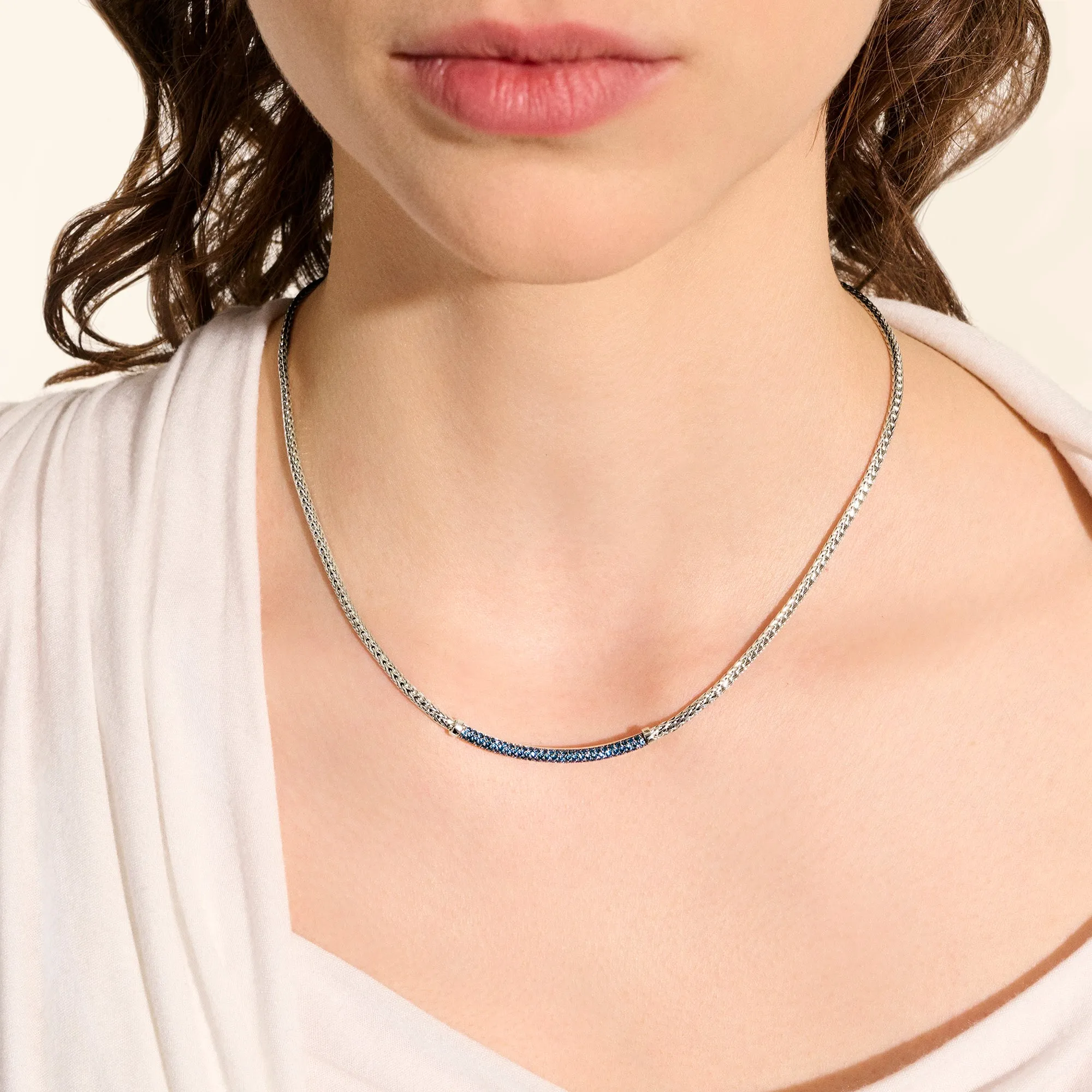 JOHN HARDY ESSENTIAL STERLING SILVER BLUE SAPPHIRE BAR NECKLACE