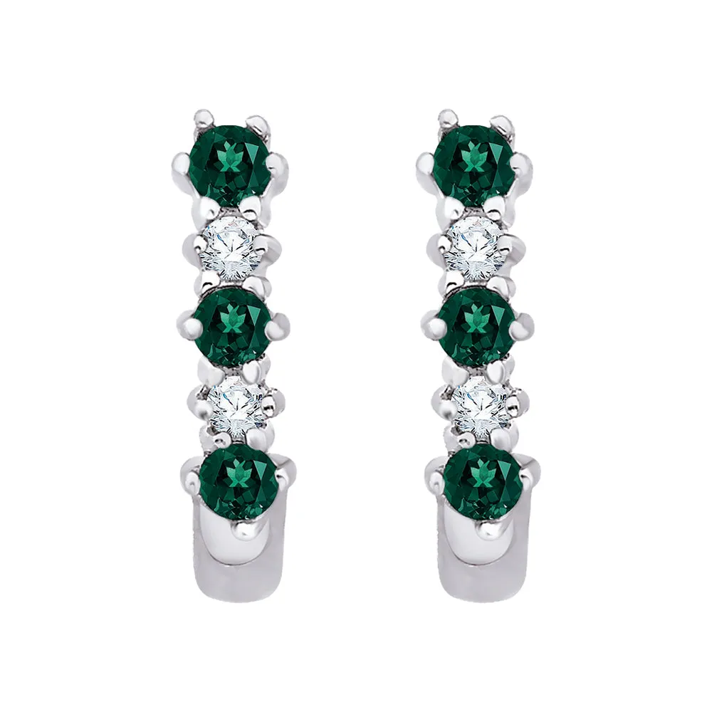 KATARINA Emerald and Diamond J Hoop Earrings (3/8 cttw)