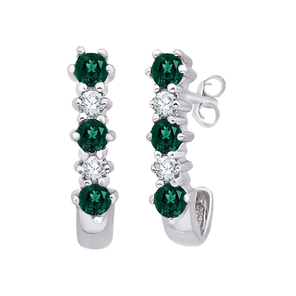 KATARINA Emerald and Diamond J Hoop Earrings (3/8 cttw)