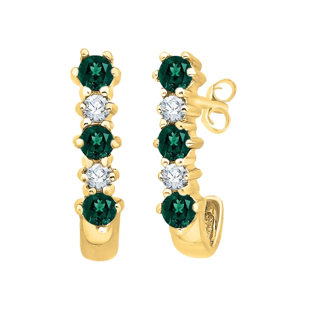 KATARINA Emerald and Diamond J Hoop Earrings (3/8 cttw)