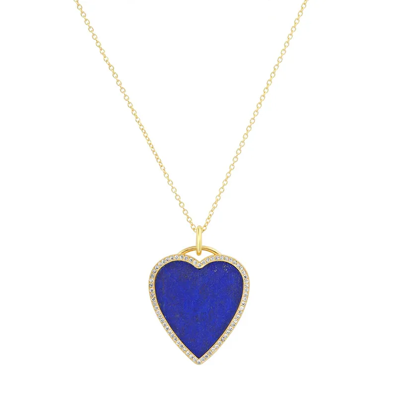 Lapis Inlay Heart Necklace with Diamonds