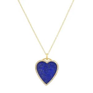 Lapis Inlay Heart Necklace with Diamonds