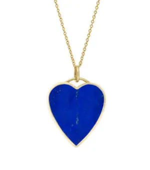 Lapis Inlay Heart Yellow Gold Necklace