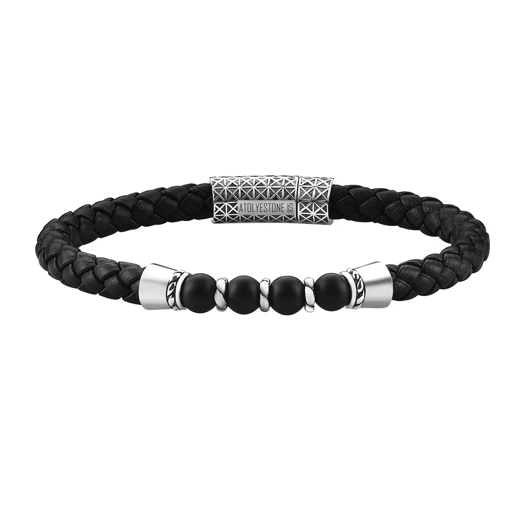 Leather Beaded Bracelet in Silver