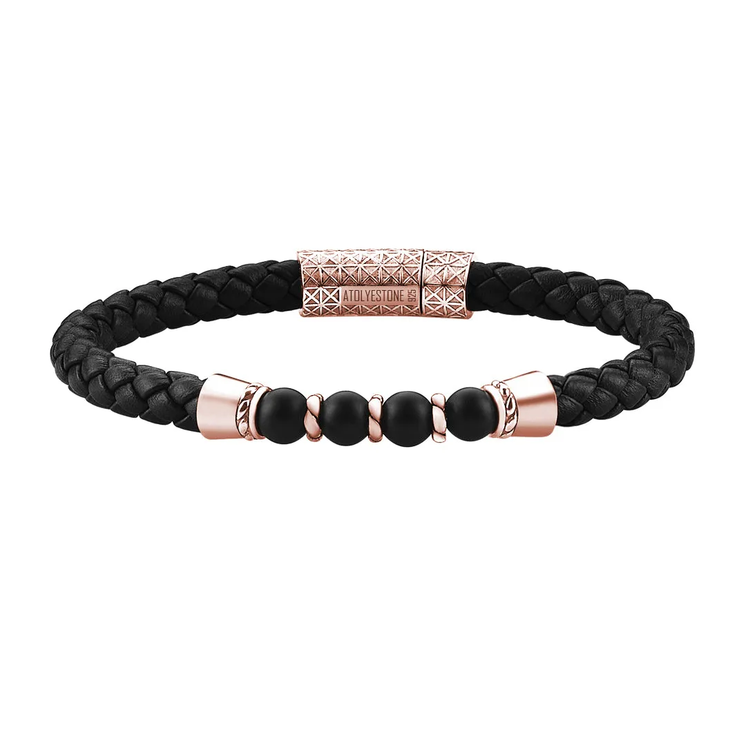 Leather Beaded Bracelet in Silver