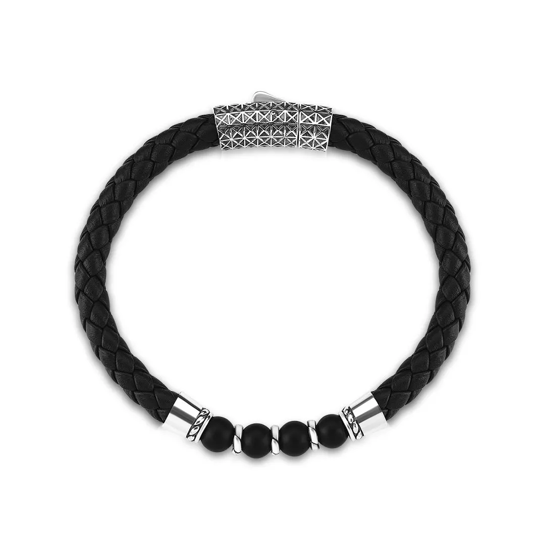 Leather Beaded Bracelet in Silver