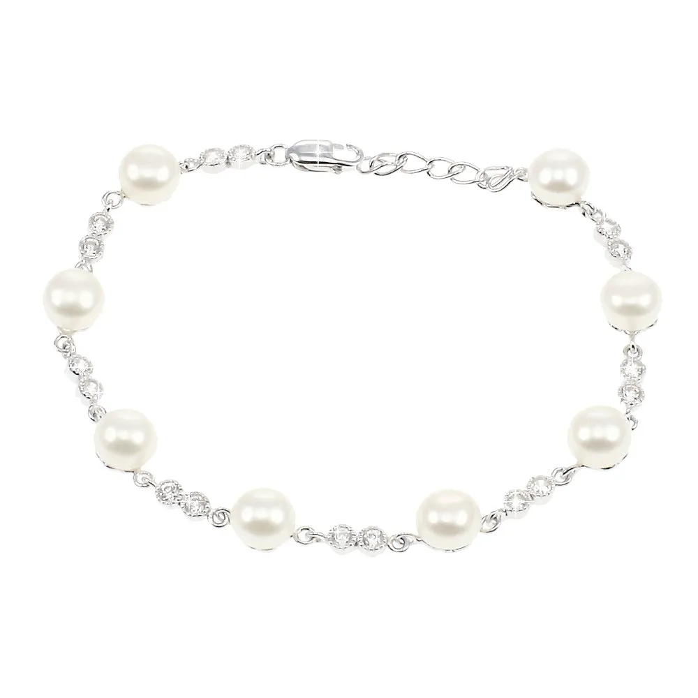 Lido Pearls Freshwater Pearl and Cubic Zirconia Bracelet MF030B