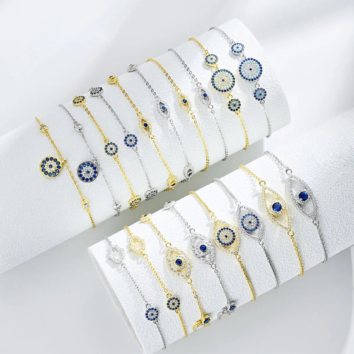 Lola Bezel CZ Floating Round Evil Eye Bracelet - Gold