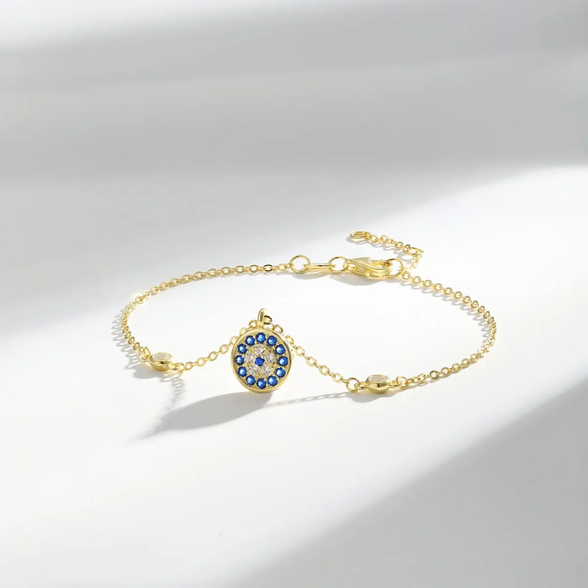 Lola Bezel CZ Floating Round Evil Eye Bracelet - Gold