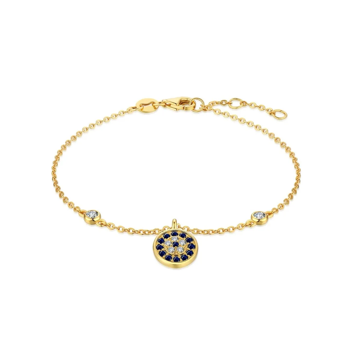 Lola Bezel CZ Floating Round Evil Eye Bracelet - Gold