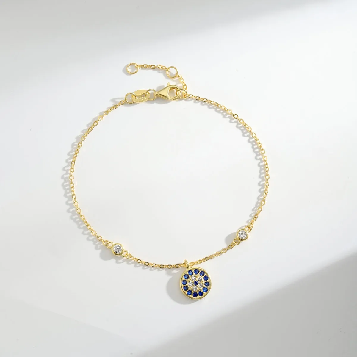 Lola Bezel CZ Floating Round Evil Eye Bracelet - Gold